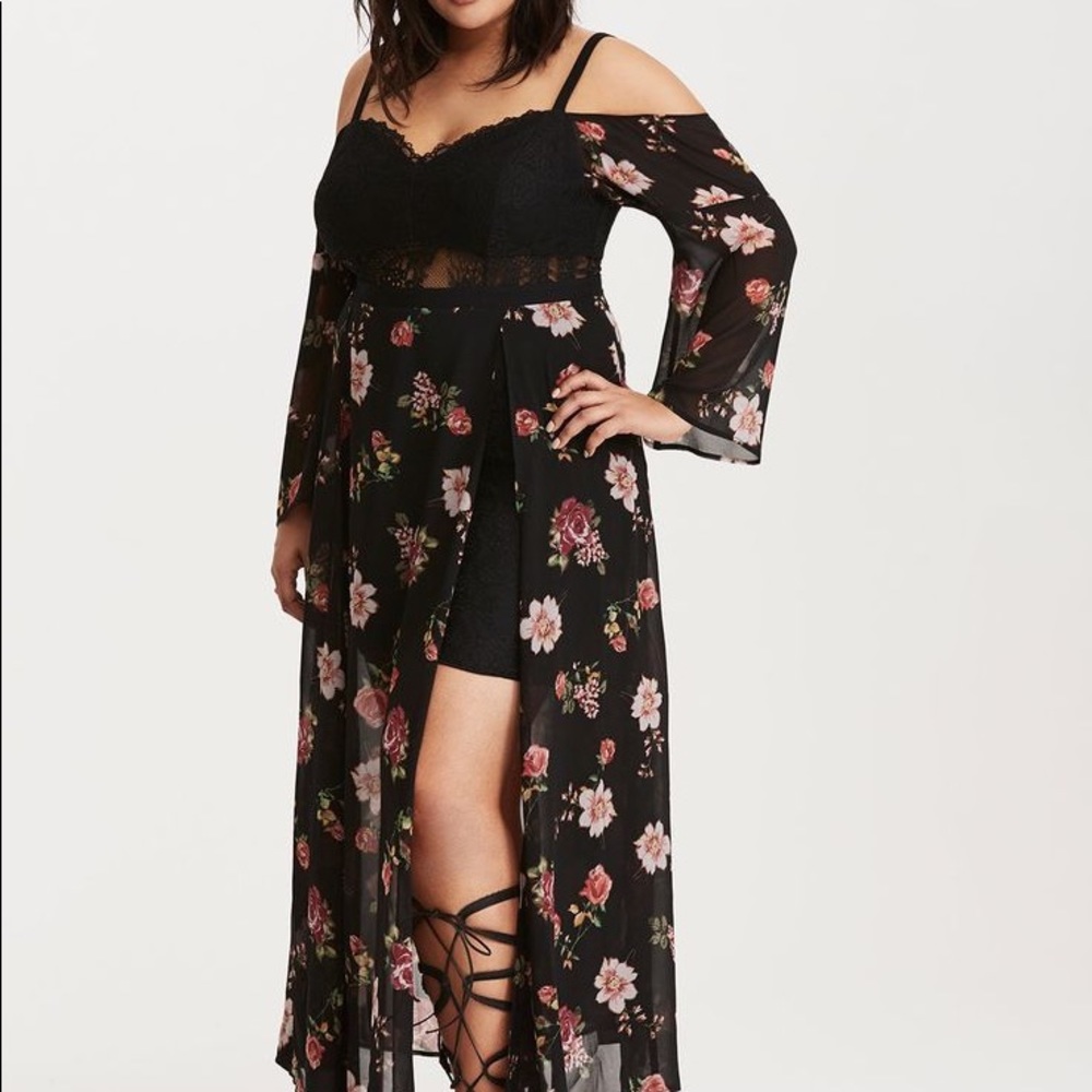 RARE Torrid Insider Floral Print Cold Shoulder Lace Bustier Maxi Dress